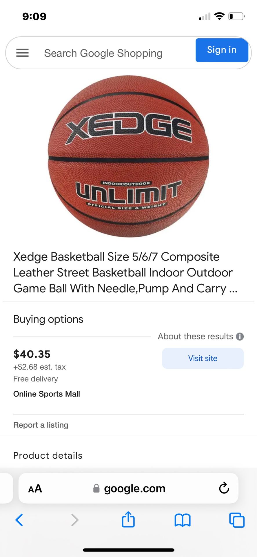 New In Box XEDGE SLAM DUNK BASKETBALL WITH PUMP AND CARRY BACKPACK 