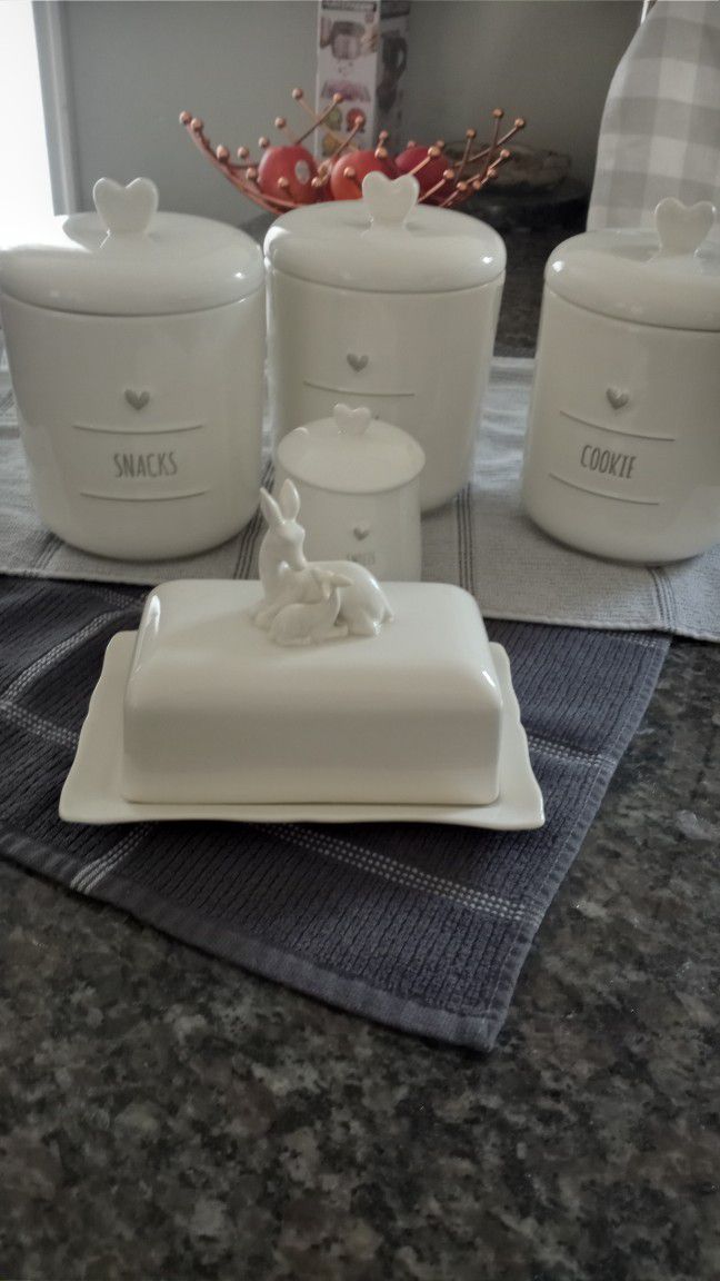 Canister Set,butter Dish,heart And Deer Canister Dish Bundle