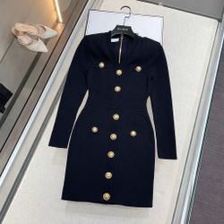 Navy Gold Button Knit Dress size S