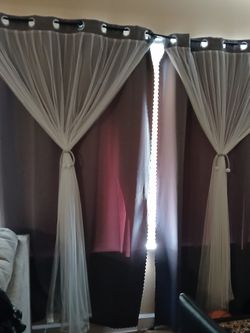 LONG Gray With Attached White Sheer Curtains