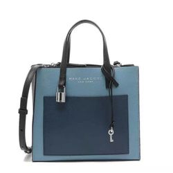 Marc Jacobs Grind Mini Blue Heaven Colorblock Leather Tote Crossbody Bag Purse