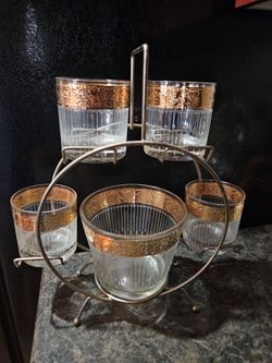 Glass bar set with ice bucket