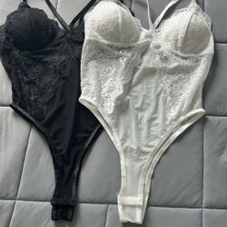 Large White Lace Push-Up Thong Bodysuits