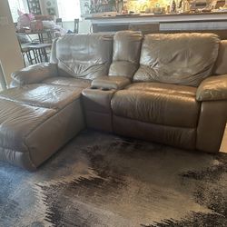 Leather Reclining Sofa / W Chaise And Console