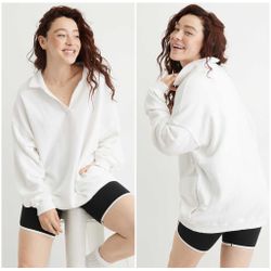 Aerie Oversized Happy Henley Everyday Polo Sweatshirt
