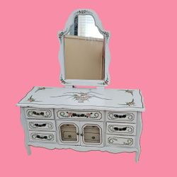 Vtg '60s A Price Import French Provincial Floral Design Dresser Musical Jewelry Chest with Mirror (Non-working  Musical Box)