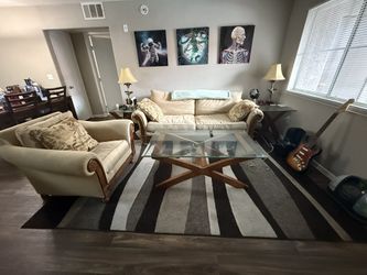 Living Room Furniture / Moving Sale (couch, sofa, chair, rug, coffee table, lamp)