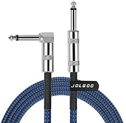 1/4 Inch Cable Guitar Cable 10 Ft Straight to Right Angle 1/4 Inch 6.35mm Plug Bass Keyboard Instrument Cable Blue and Black Tweed Cloth Jacket