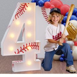 Baseball Birthday Decorations: 3ft Large Party Decor Big Light Up Cardboard Number 4