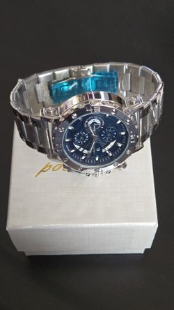 Poedagar men's silver chronograph watch new in box
