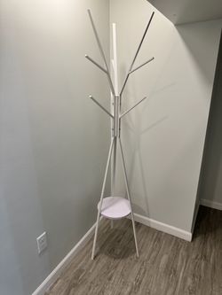 White Tree Branch Coat Rack with Shelf