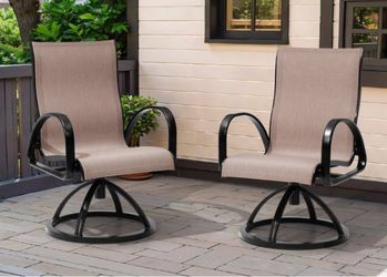 Swivel Aluminum Textilene Outdoor Dining Chair in Brown (2-Pack)