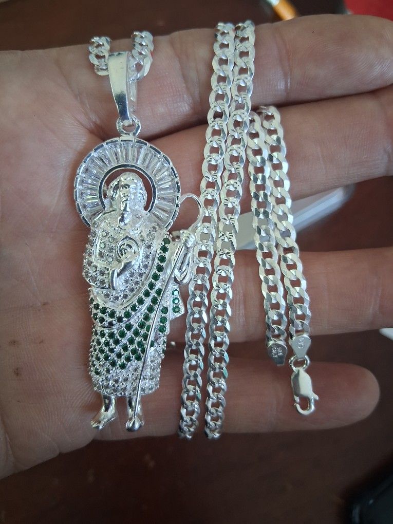 Cadena Y San Judas Con Zirconia Plata 925