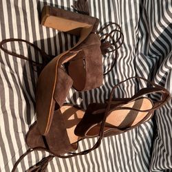 Madewell  Tassel Brown Suede Heel Sandals