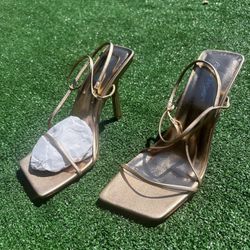 Public Desire Rose Gold Metallic Heels w/ Extra Heel Replacement Caps