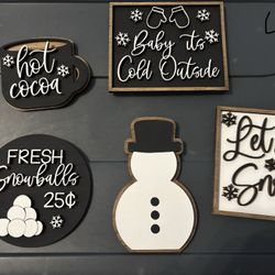 Set Of 5 Winter Tiered Tray Decoration Signs