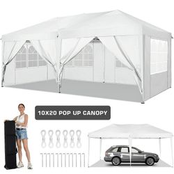 10'x20' EZ Pop Up Canopy Tent, Folding Outdoor Party Wedding Event Tent with 6 Removable Sidewalls for Parties Camping Wedding