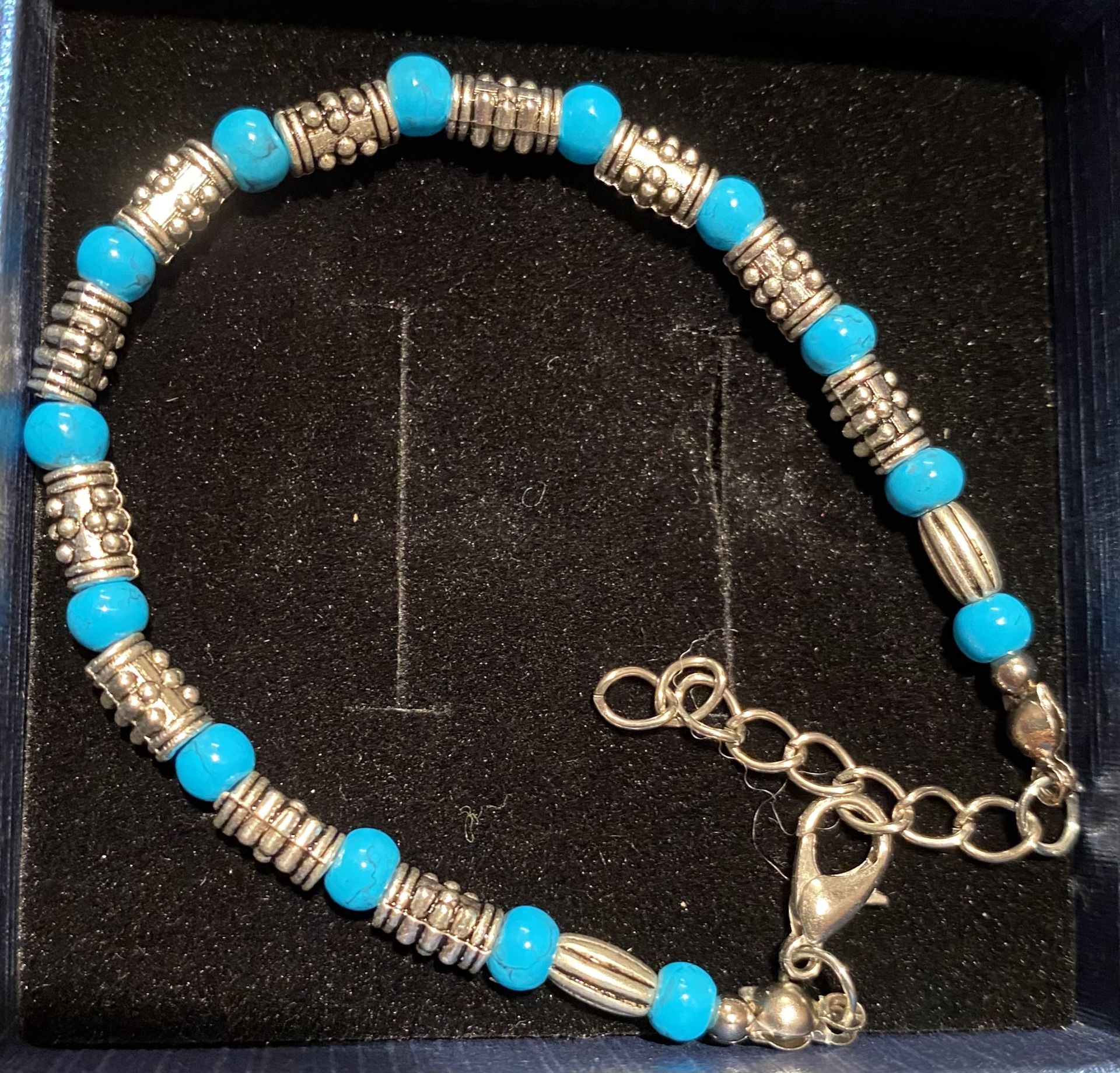 Turquoise & Silver Bead Bracelet