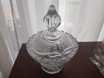 GORGEOUS LOOKING VINTAGE cut Crystal clear Glass 10 INCHES Tall Beautiful DISH