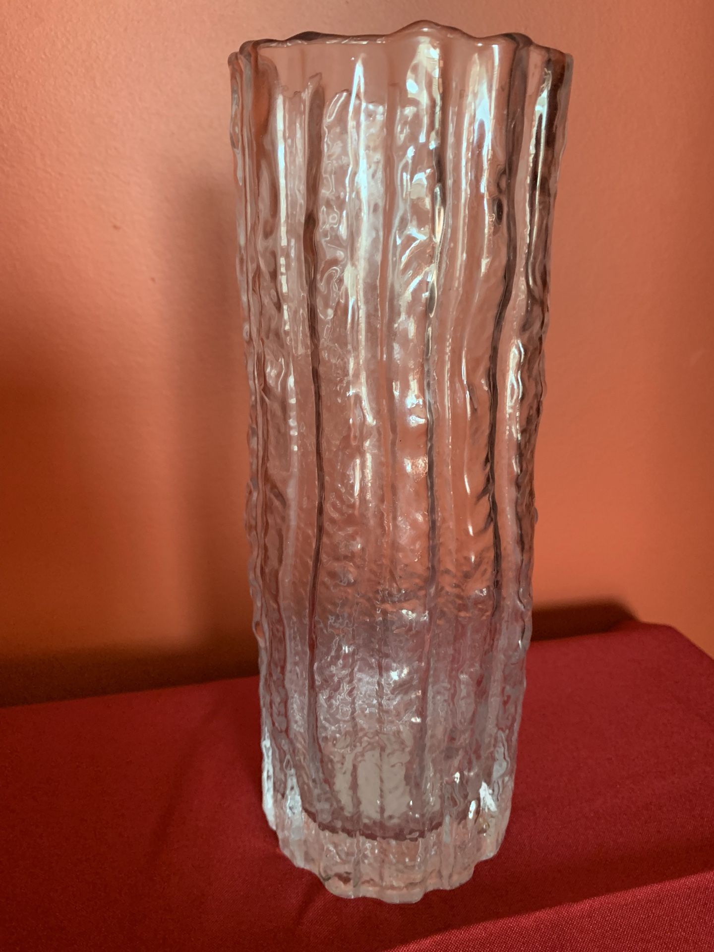 New 10 Inches Tall Thick Glass Case, Textured Finish To Look Like Tree Trunk, Weighted Base So It Will Not Fall Over