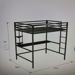 Double Loft Bed Frame With Desk And Shelves. 