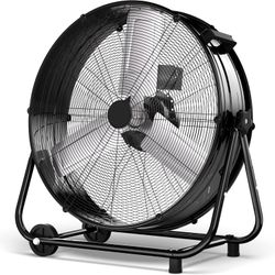 Uthfy 24 Inch High Velocity Floor Fan, 8800CFM Heavy Duty Industrial Drum Fan with 3 Speeds, 360° Tilt Metal Garage Fan with Wheels for Warehouse, Com