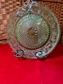 Vintage Indiana Glass Chantilly Green Sandwich Torte Plate / Platter-$30CASH