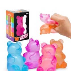 Gummy Bear Sugar Squishy Toy, Ultra-Stretch Clear TPE Sensory Stress Relief Toy, Jelly Fidget 3”