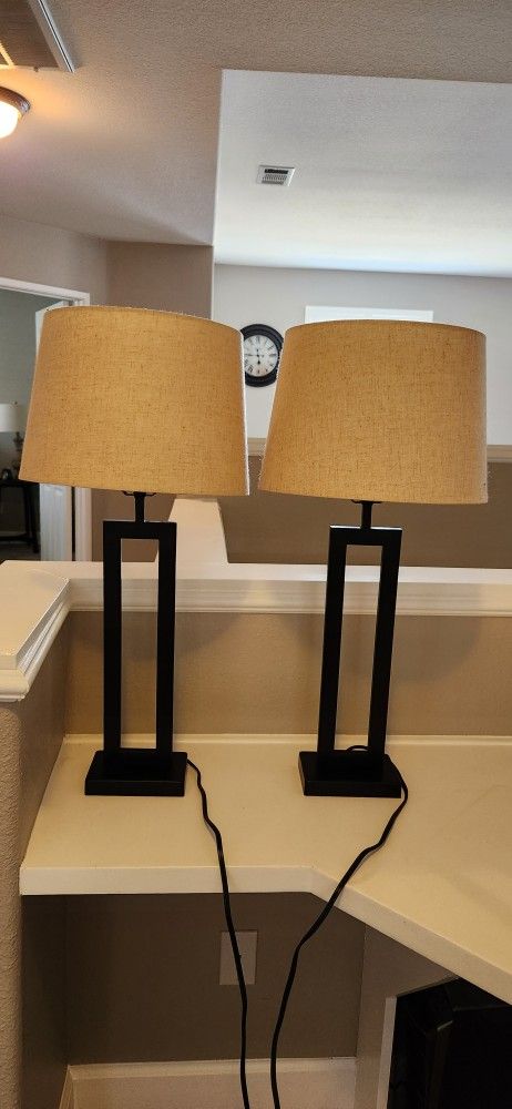 Black Medal Lamps With Beige Shades