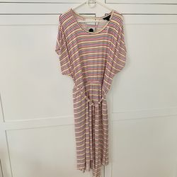 Lane Bryant Pink/Yellow Stripe Midi Dress