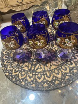 Rococo style 6 brandy glasses .