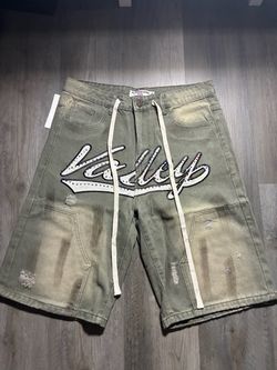 Valley Denim Shorts Olive Green Distressed