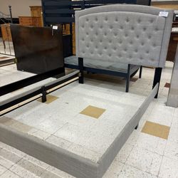Light Gray Tufted Queen Size Bed Frame
