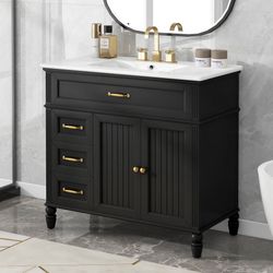 36 inch Bathroom Vanity with Countertop Sink (Black)