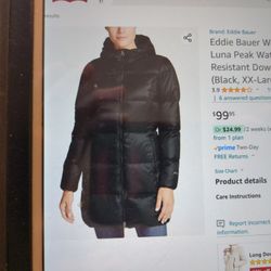 New With Tags Eddie Bauer Women's Luna Peak Water resistant Down Parka. SMALL