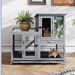 New 2-tier rabbit hutch on wheels gray 