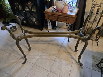 Glass Top, Bronze Metal Base Console Table 