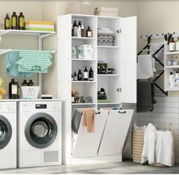 Bathroom Linen Cabinet with Tilt-Out Laundry Hamper