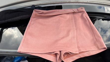 Pink Faux Suede Wrap Skort