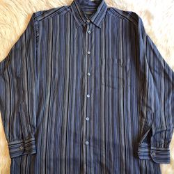 Ermenegildo Zegna Large Dress Shirt Italy Blue Striped Button Men L Long Sleeve