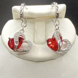 Heart Shaped Crystal And Cubic Zirconia 925 Sterling Silver Earrings
