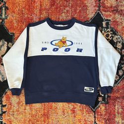 Vintage 90s Disney Winnie the Pooh Colorblock Sweatshirt Size M Y2K Retro Rare