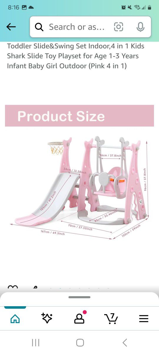 Toddler Slide&Swing Set Indoor,4 in 1 Kids
Shark Slide Toy Playset for Age 1-3 Years
Infant Baby Girl Outdoor (Pink 4 in 1)