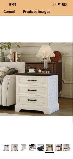 Modern Farmhouse Wood Nightstand with Charging Station & 3 Large Drawers, 24 Inch Wide Rustic Bedside Table & End Table with Storage Bedside Cabinet f