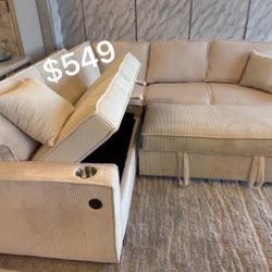 Beautiful Beige Convertible Sectional Sofa Set 