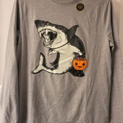 Halloween Shirt. Long Sleeve. Shark. Pumpkin Basket. Glow In The Dark. Tiburon. Camisa. Para Niños. Manga Larga. 