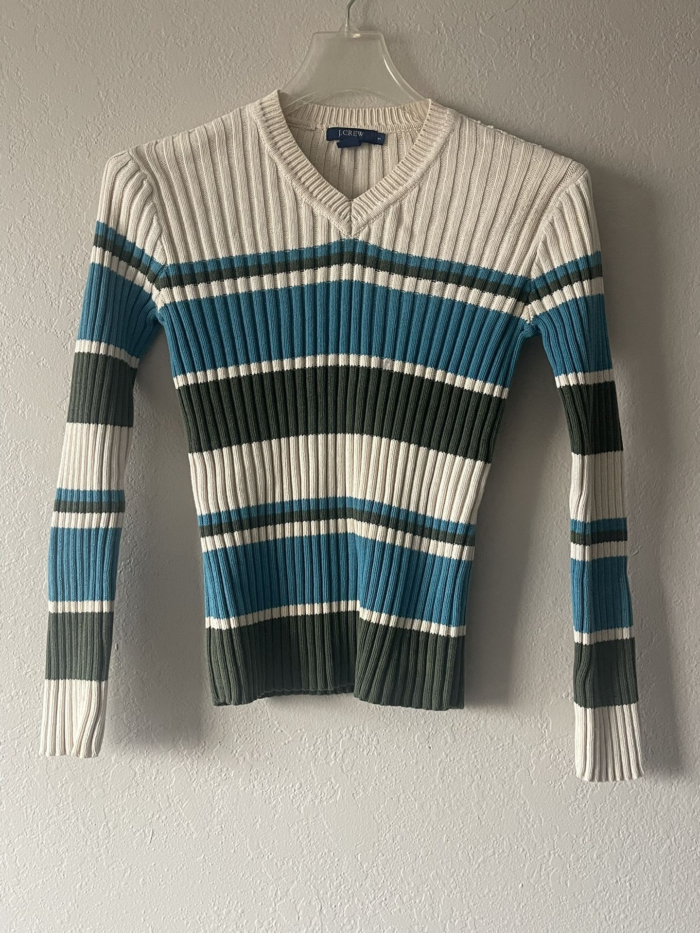 J. Crew, VTG Womens Ivory, Blue, Green Striped Shirt, Size S