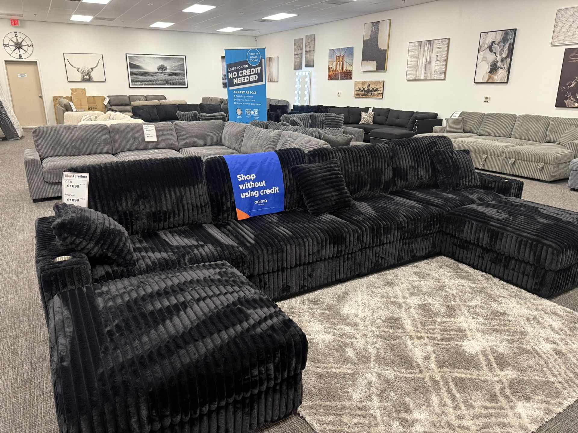 Black XL Corduroy Sofa Sectional Set - Free Delivery 