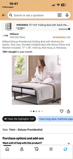 Milliard Deluxe Presidential Folding Bed Twin Cot
