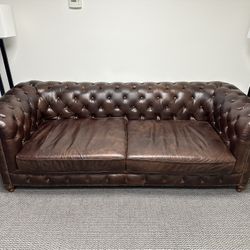 Brown tufted Leather Couch